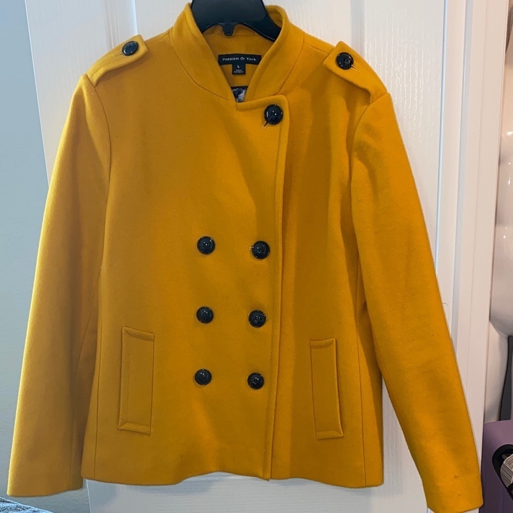 Preston & York Mustard Yellow Double-Breasted Pea Coat Size Large